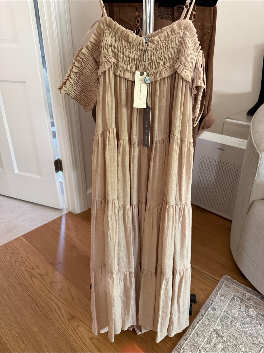 Anthropologie Sarah Hann Beige Tiered High-Low Sundress xs - Picture 2 of 4